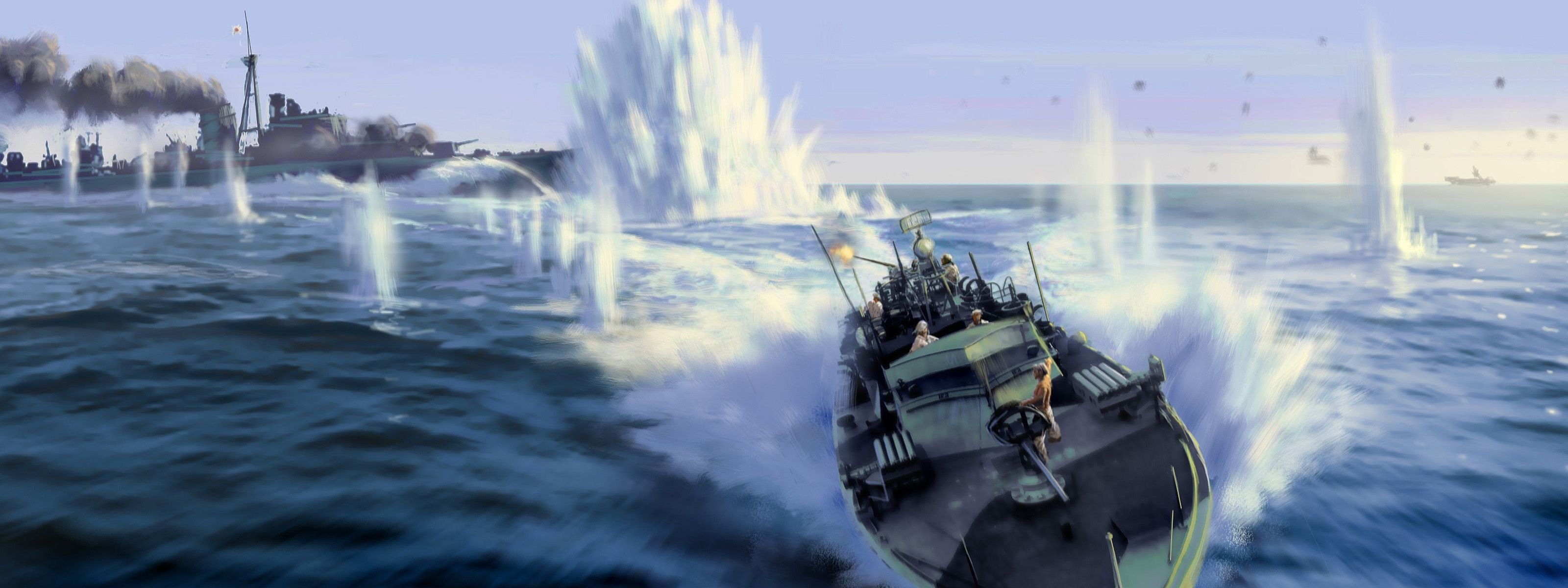 bateau combat tir explosions guerre