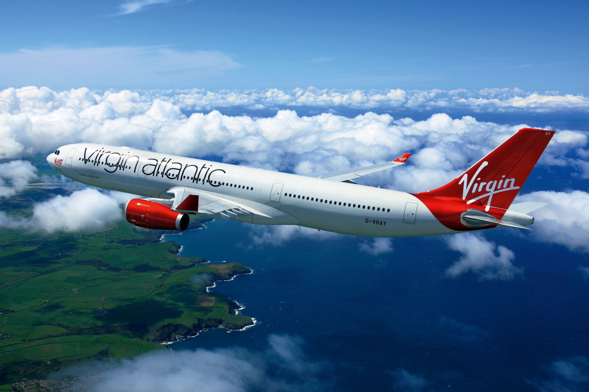 virgin atlantic airbus a-330 wysokość chmury morze brzeg ziemia ocean