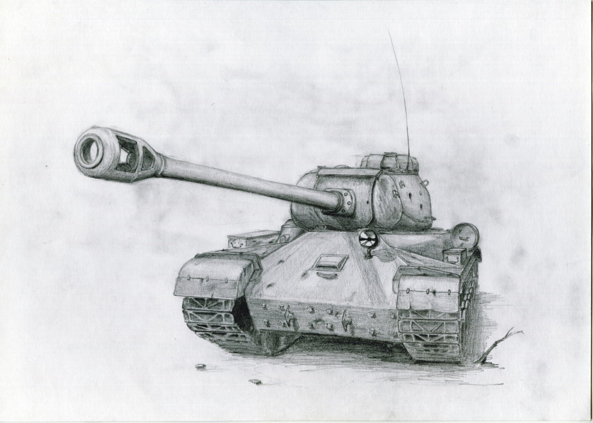 oviet tank is-2 gun pencil sketch