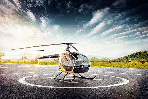 Scout helicopter SL-230 artlebedev at the take-off site