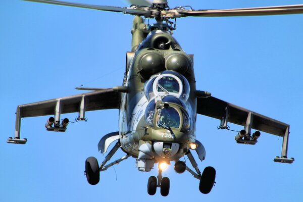 Mi 24 in flight combat aircraft