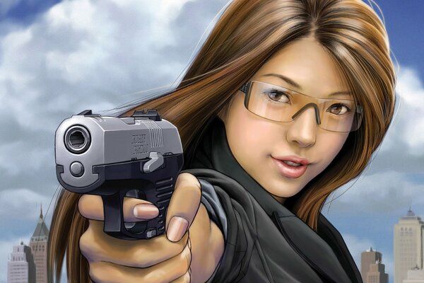 Beautiful girl with a gun from anime