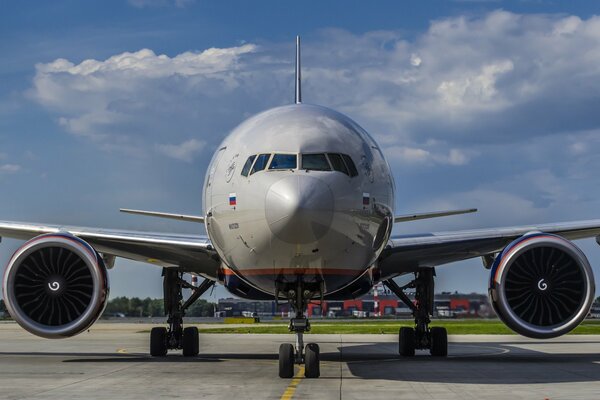 Passenger plane is preparing for takeoff