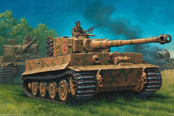 Réservoir de tigre militaire dessiné à la main