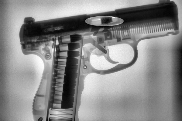 A gun under X-ray, like a skeleton