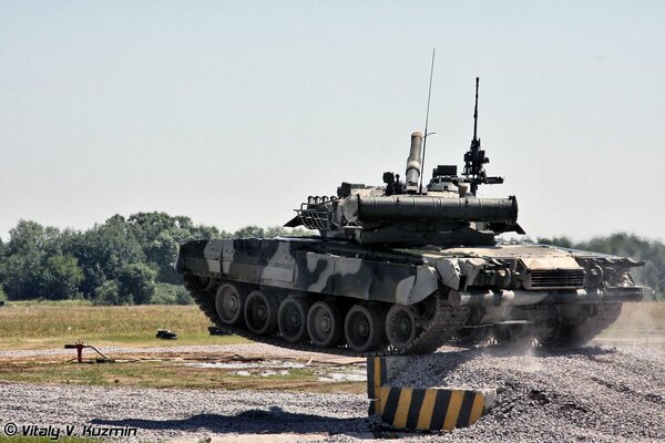 Tank in action at the Russian military training ground