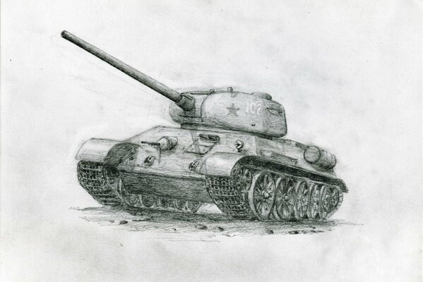 Soviet T-34 tank realistic drawing