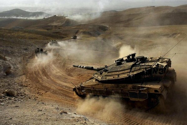 Tank in the desert during military operations