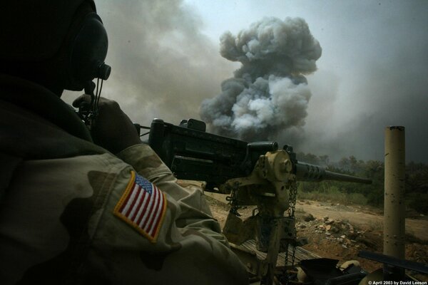 Fighting smoke and fumes on the battlefield and soldiers