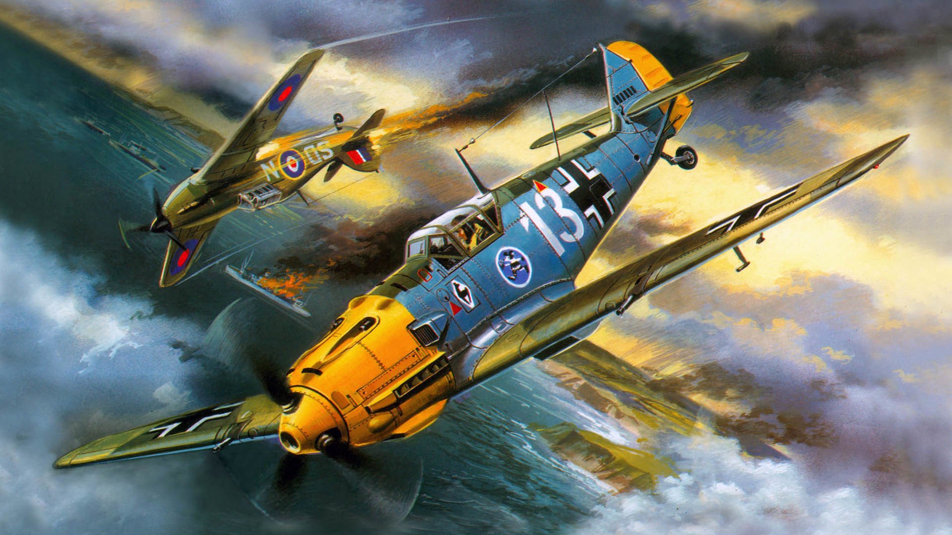 messerschmitt bf-109e-3 stab jg26 adolf galland adolf josef ferdinand galland chasseur monomoteur à pistons bas luftwaffe hawker hurricane chasseur monomoteur britannique combat aérien ass allemand guerre dessin art