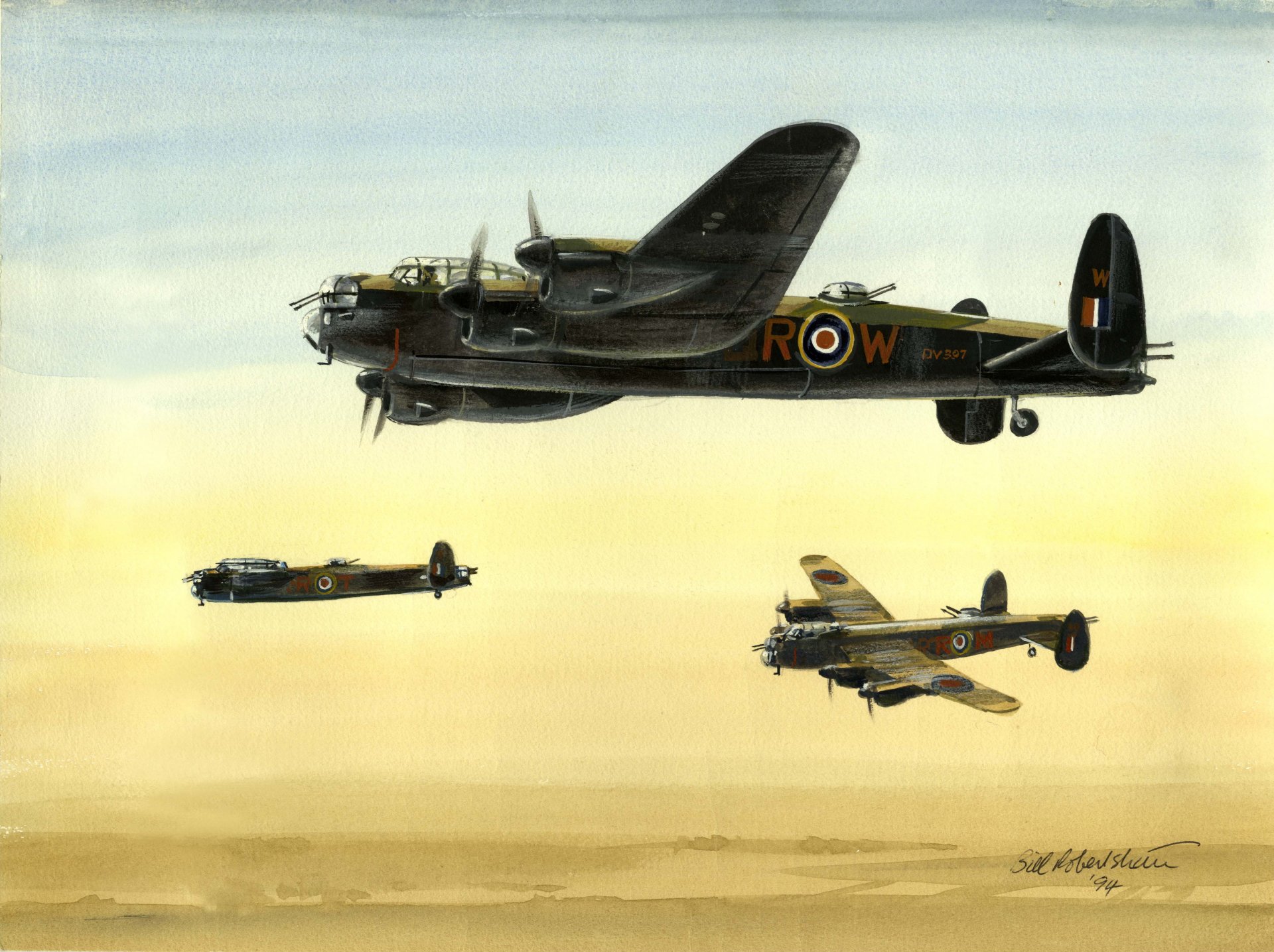 avro lancaster britannico bombardiere arte disegno