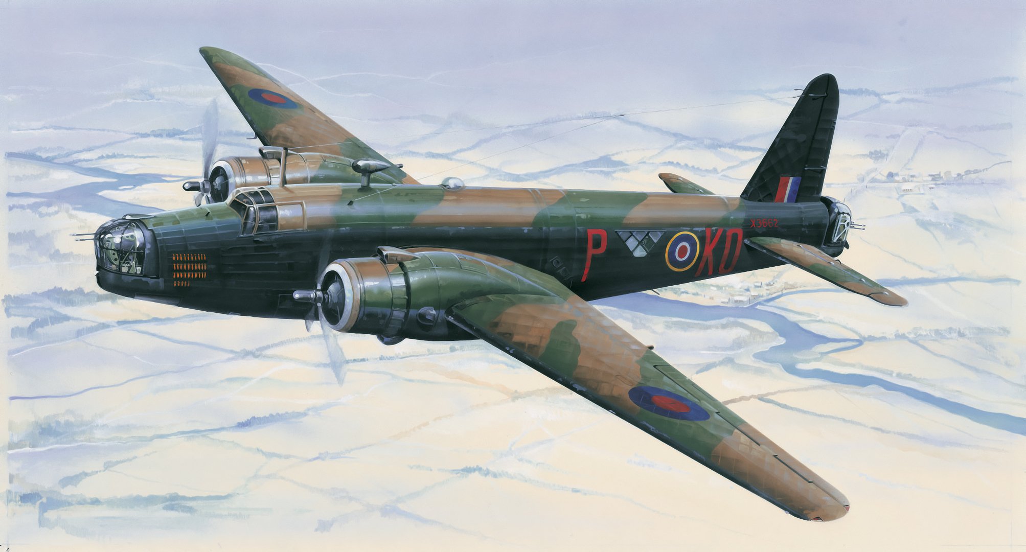 vickers wellington british bomber ww2 war art painting airplane