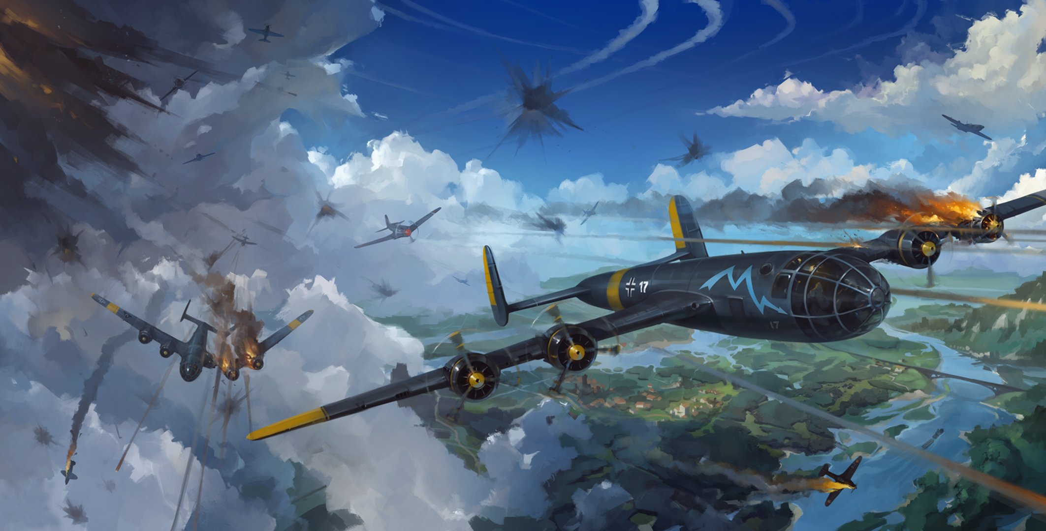 aviones batalla guerra cielo batalla nubes arte tierra