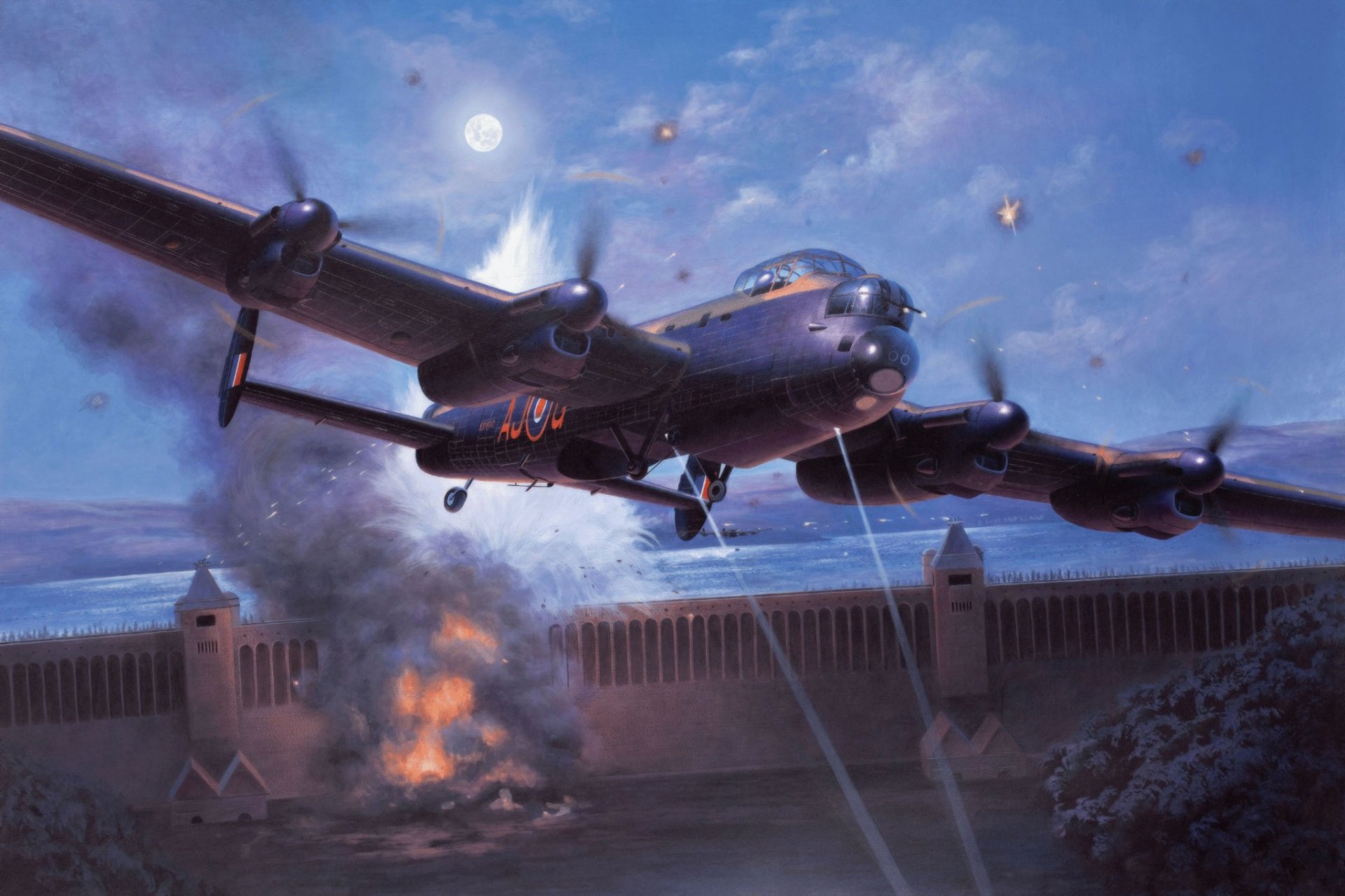 aurora lancaster malerei kunst ww2 krieg dambusters bomber britisches flugzeug