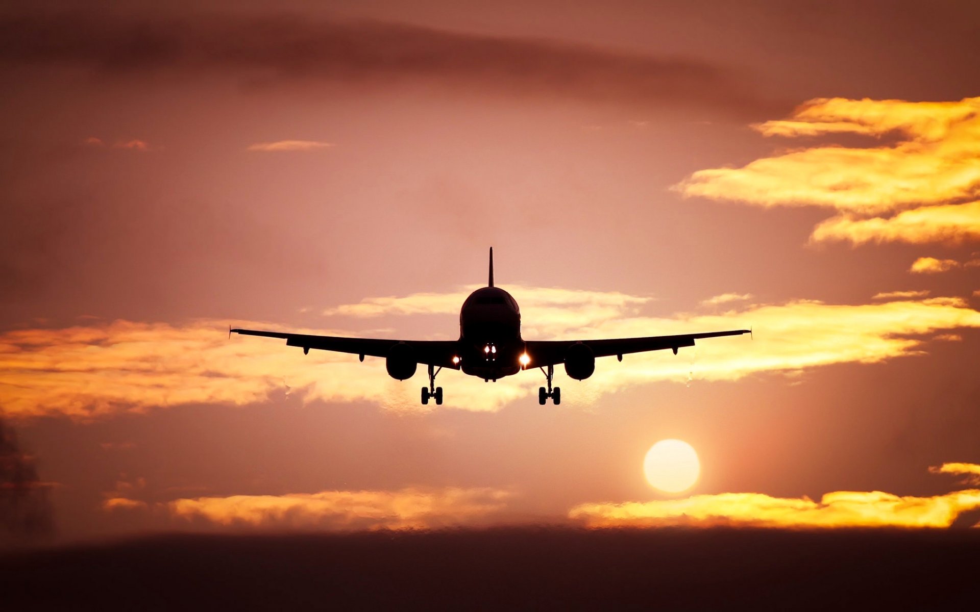 flugzeug silhouette landschaft sonne sonnenuntergang