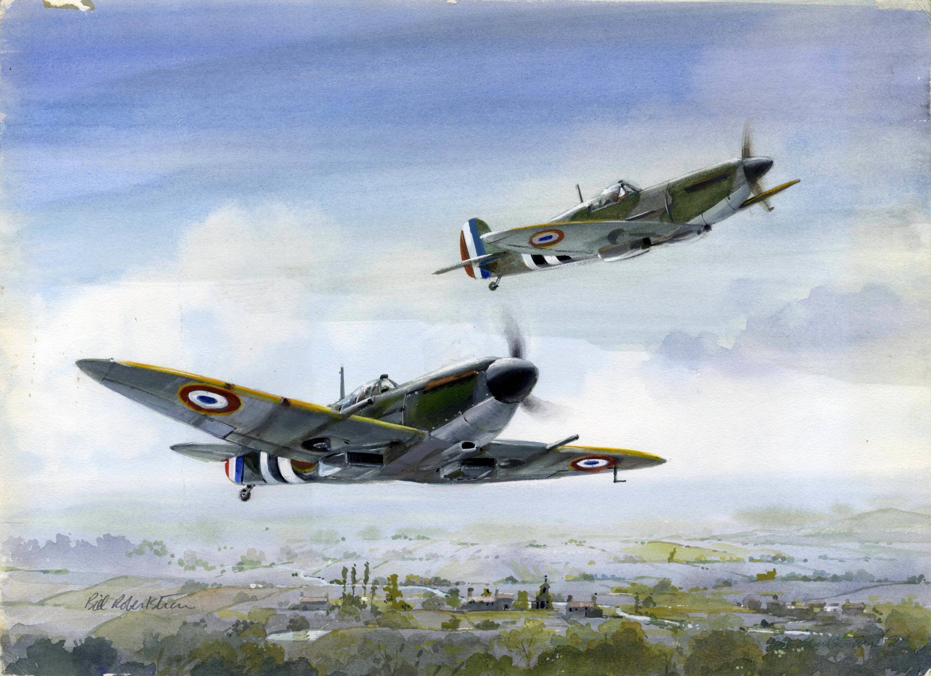 uk fighters free french spitfire flight art picture