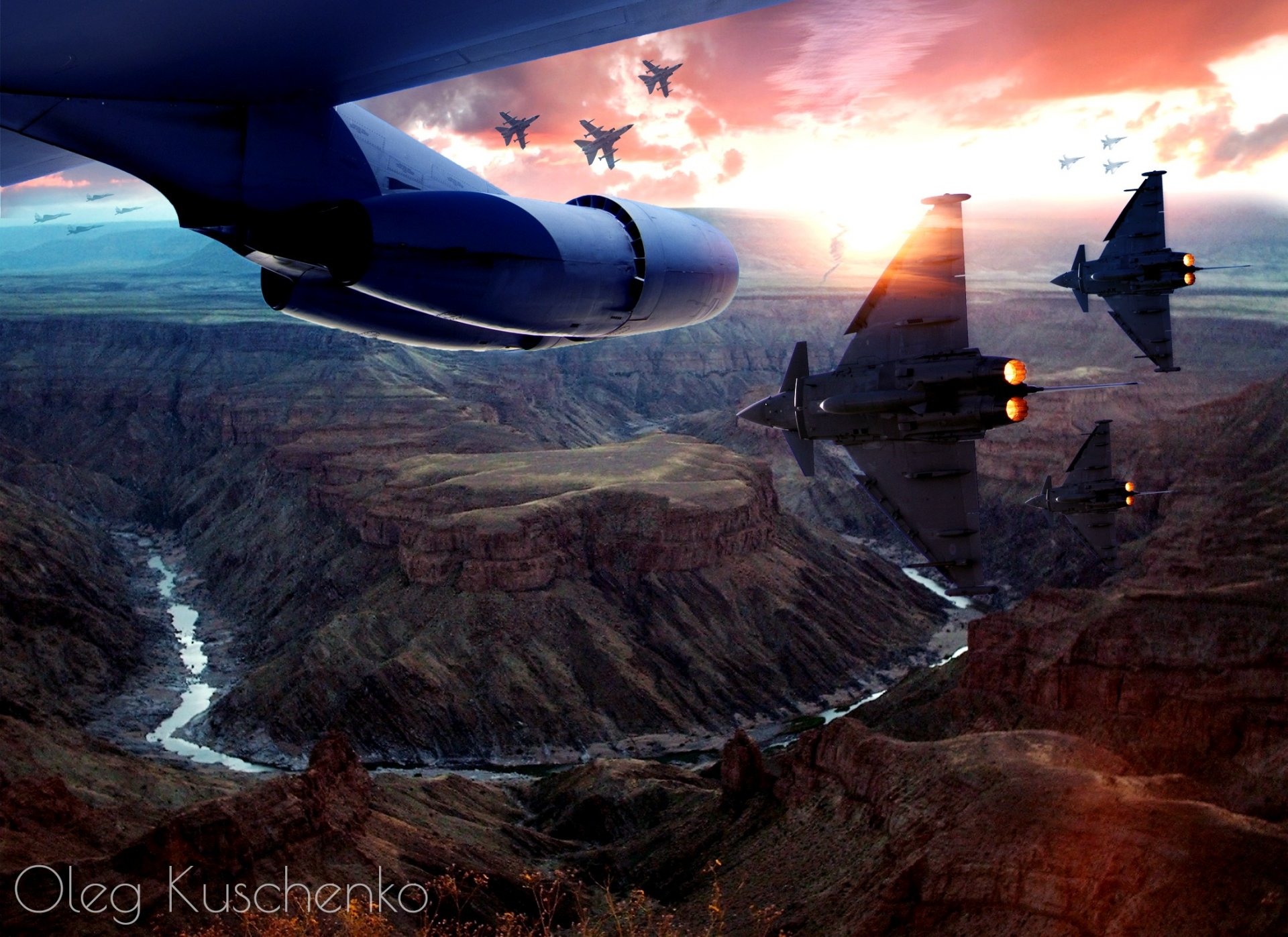 aviation airplane planes airplane war army canyon gorge sunset sky