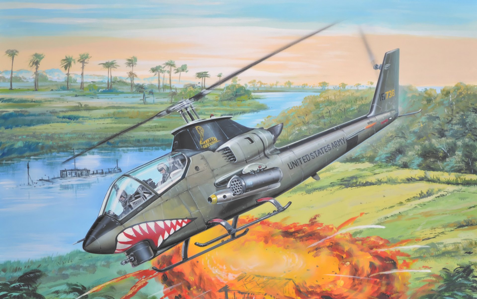 bell ah-1g huey cobra vietnam war war art painting helicopter