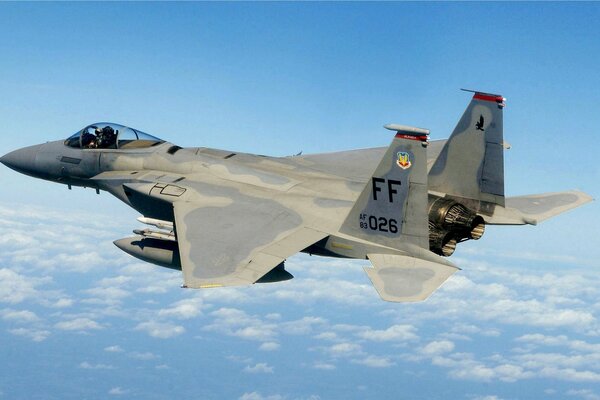 A powerful fighter jet rose into the blue sky