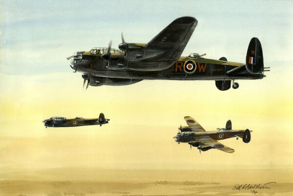 Tres bombarderos británicos sobre el desierto