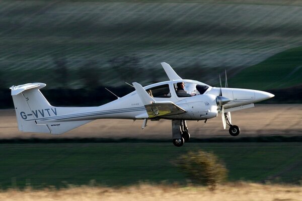 The Diamond da42 four-seat twin-engine aircraft takes off