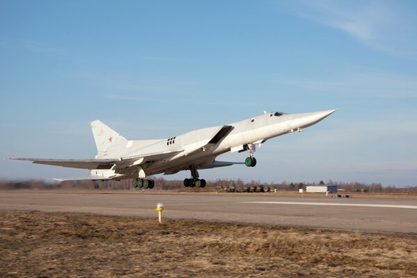 Supersonic rocket carrier takes off into the blue sky