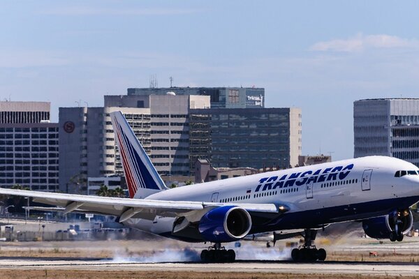 Passenger plane lands at the airport