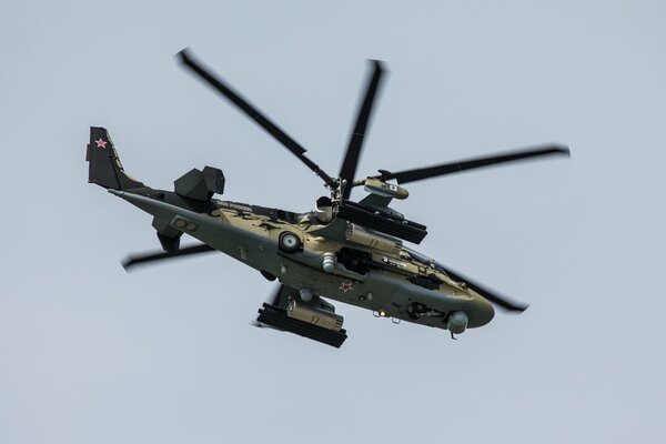 Russian attack helicopter in flight