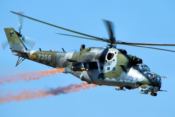 Transport and combat Mi-24V in the sky with paint