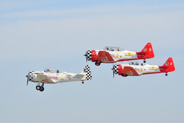 A squadron of three aircraft in flight