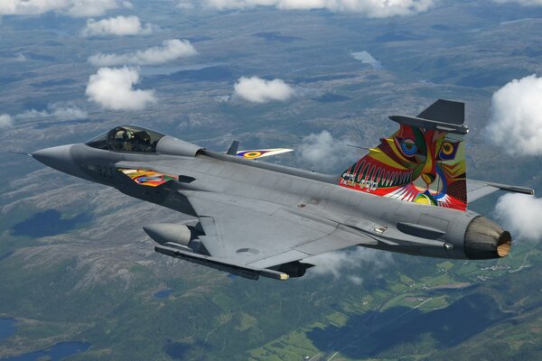 Multi-purpose SAAB jas 39 fighter in the sky