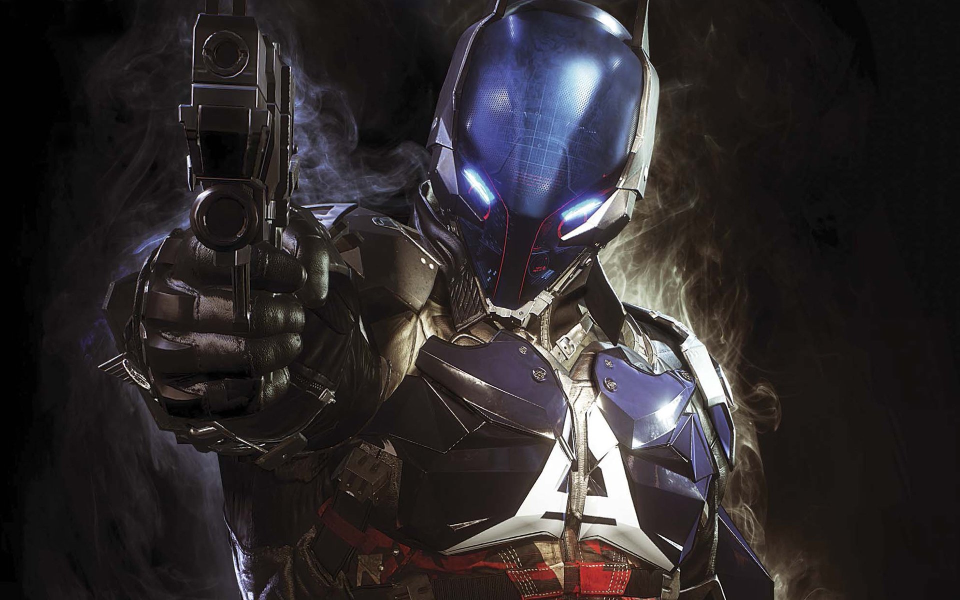 batman: arkham knight arkham knight rüstung hologramm waffe pistole schlag rocksteady studios warner bro