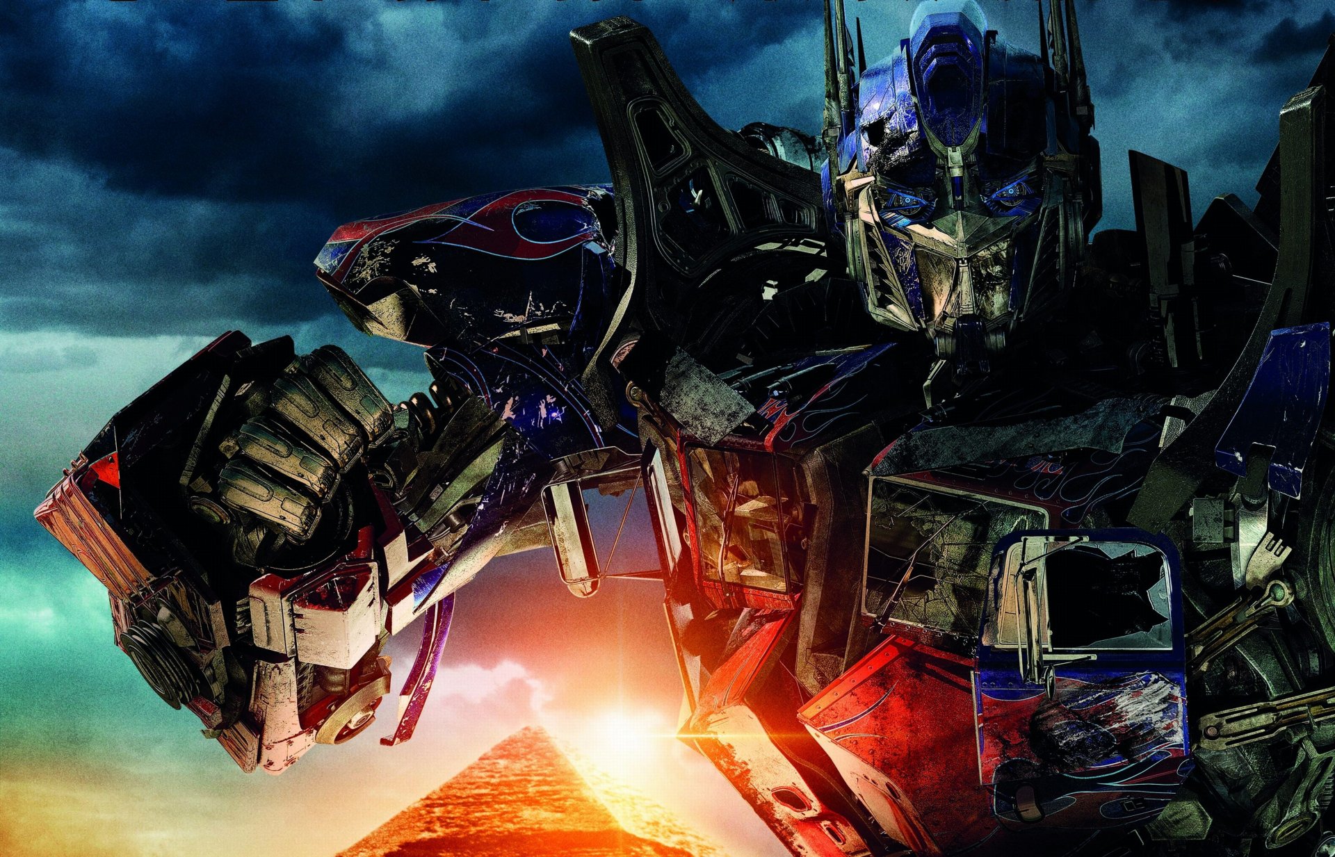 transformers 2 la vengeance des déchus film michael bay optimus prime bataille transformers fiction yeux bleus autobots robots armes egypte ciel pyramide soleil nuages