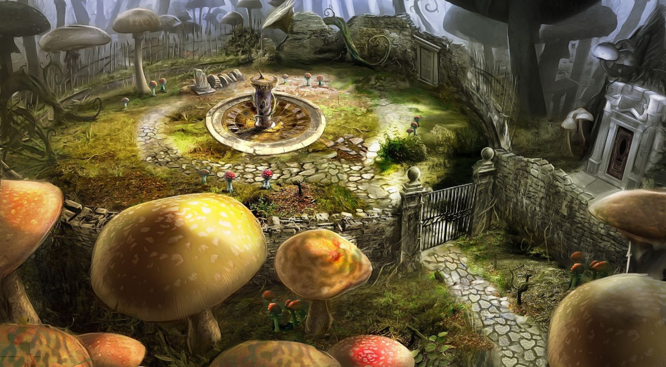 alice in wonderland flower gates mushroom