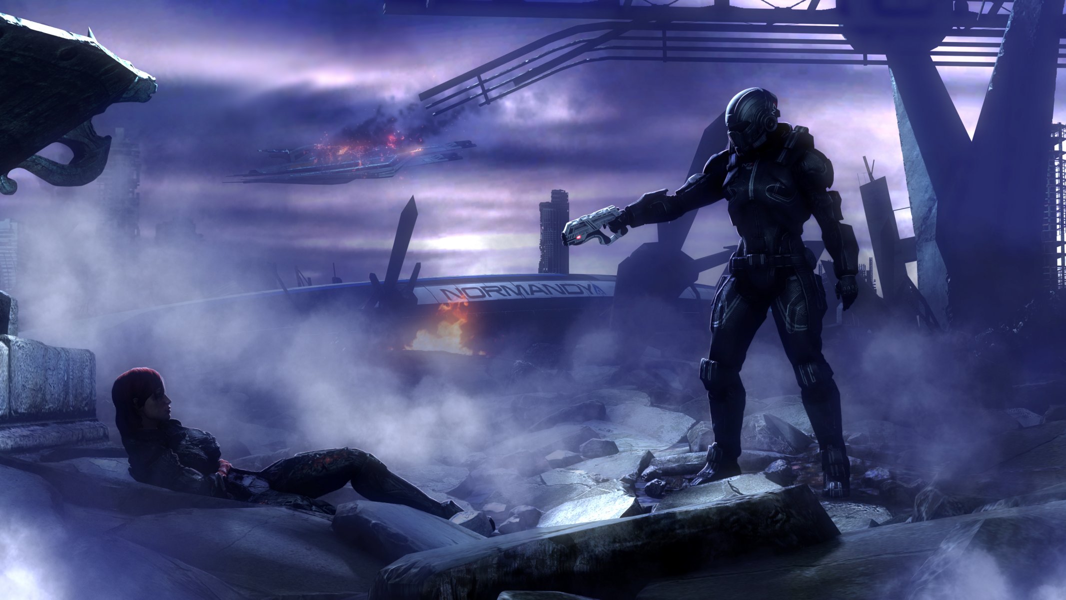 mass effect shepard fan art normandie ruines soldat alliance vaisseau spatial destruction