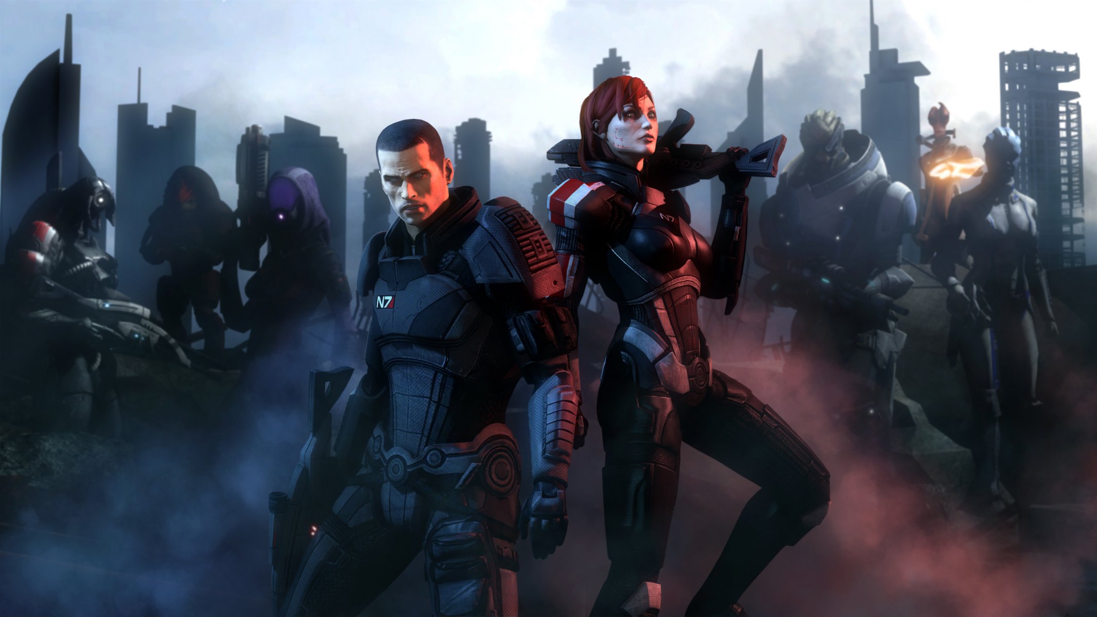 mass effect shepard garrus vakarian liara t soni asari geth legione armatura rossa città distruzione rovine tali zora tali zora nar rayya quarianka turian urdnot rex krogan mercenario cacciatore di taglie salarian mordin solu