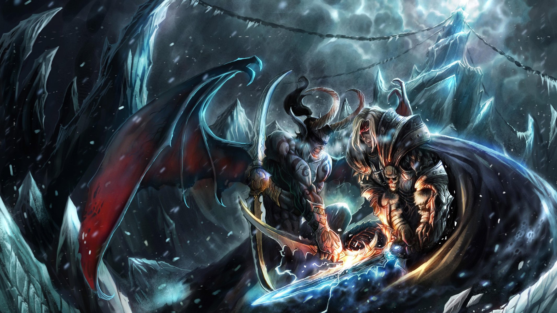 arte warcraft 3 tft batalla demonio cuernos rocas nieve