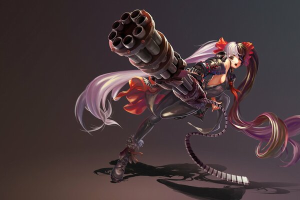 Anime girl with a multi-barrel machine gun