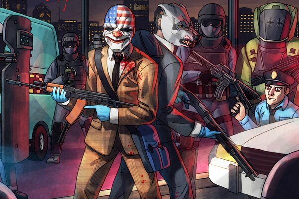 Arte cómico con personajes de payday 2