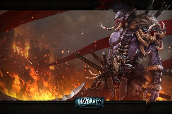 Troll con armi dal mondo di Warcraft con fiamme