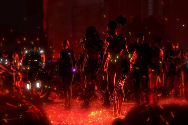 The characters of starcraft, mass effect: Predator, Shepard, Sarah Kerrigan, Samus Aran in half-life. halogen art