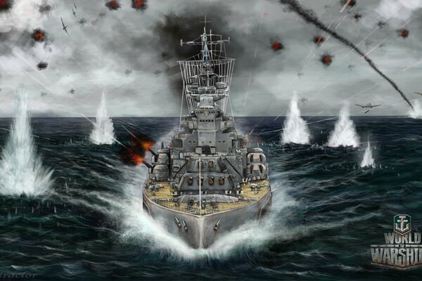 Beautiful art of a warship sailing in the middle of the sea