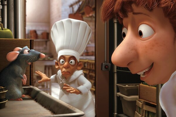 A frame from the cartoon ratatouille with a rat