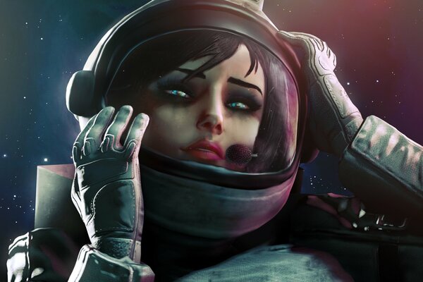 A girl in a spacesuit in outer space