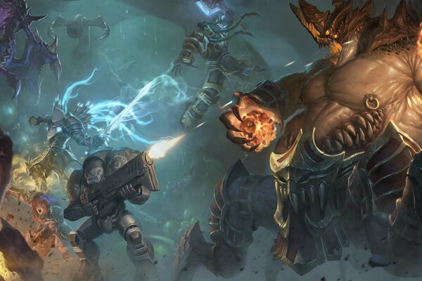 Kämpfende Warcraft-Helden während eines Sturms