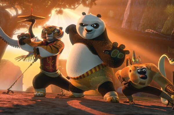 Kung Fu panda 2 the furious five and po at sunset