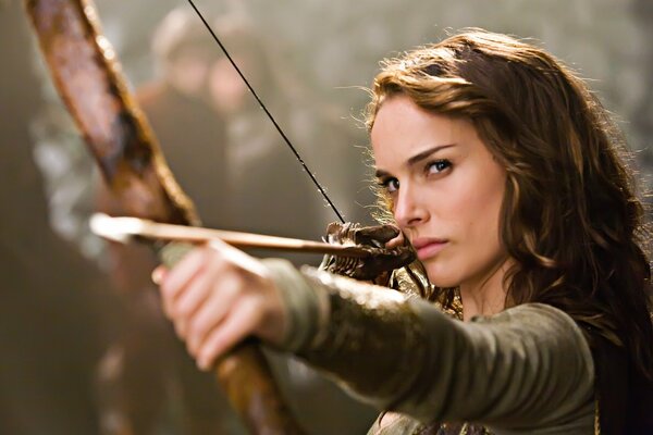 Natalie Portman with a bow and arrow