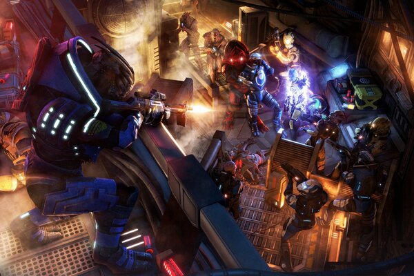 Garrus shoots Krogans, Vakarians and other enemies