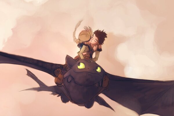 Toothless in the sky in anime style