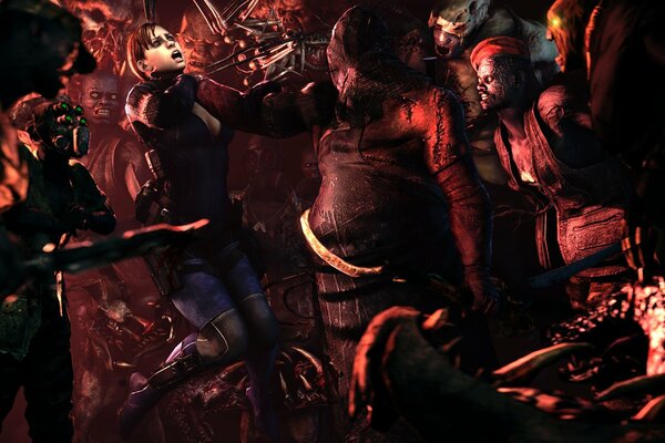 Les zombies ont attrapé la jeune fille Jill dans le jeu resident evil 5